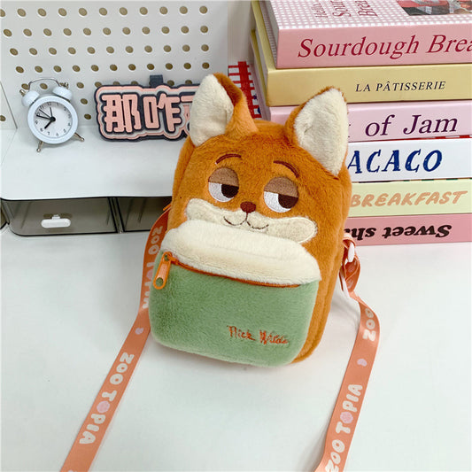 Stitch, Winnie the pooh, Nick, Judy,qiqi & Officer Leopard Cute Plush Sling Bag – Kawaii Cartoon Soft Crossbody Shoulder Bag for Kids & Girls