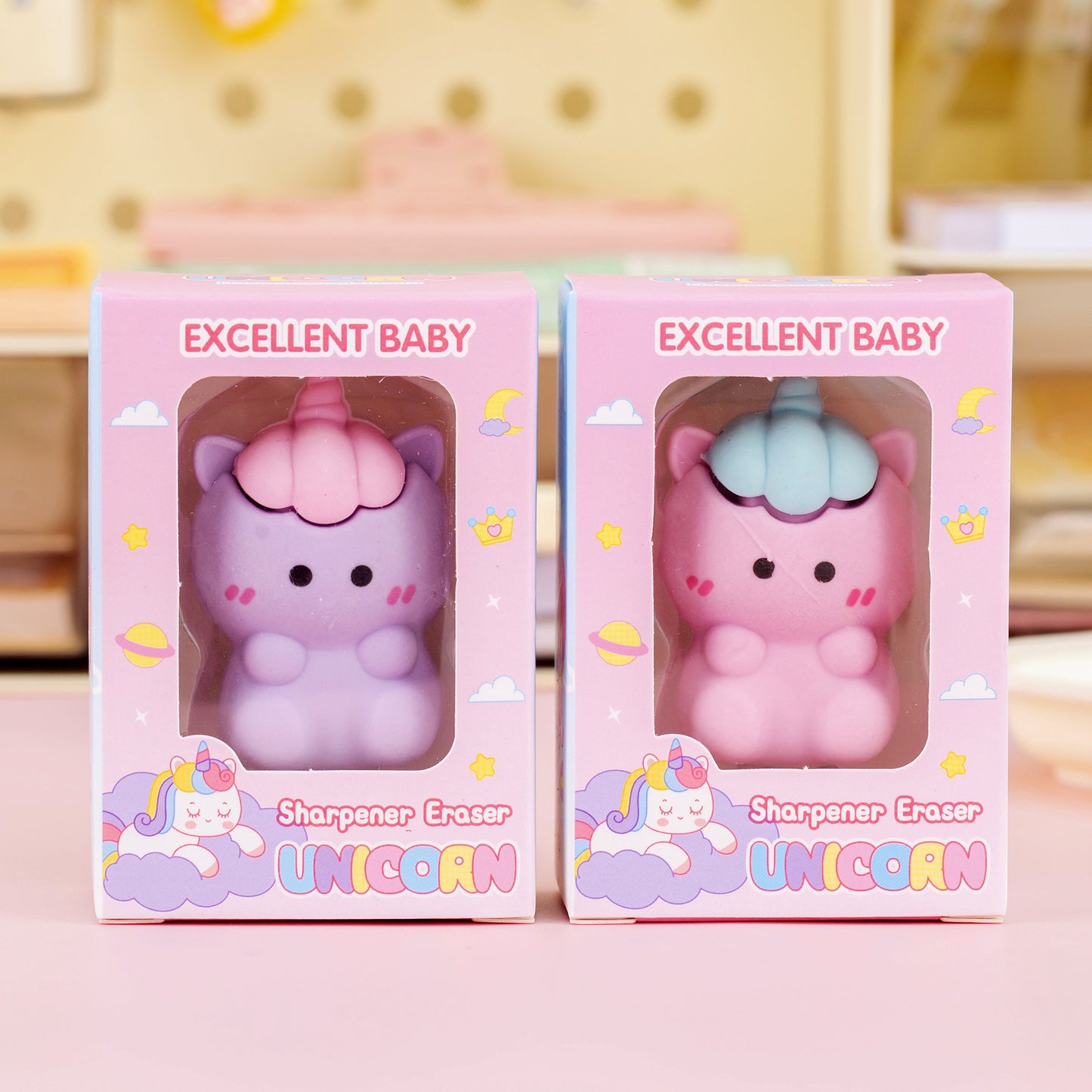 Kawaii Cartoon Eraser Cum Sharpener Set of 6 | Cute Panda, Dinosaur, Unicorn, Astronaut & Bunny Pencil Sharpener Erasers for Kids & Students