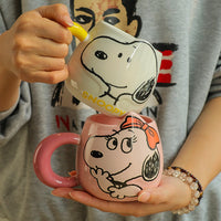 Snoopy Ceramic Mug Set – Peanuts Cartoon Coffee Mug for Kids & Adults | Cute Lucy & Snoopy Printed Cup | Aesthetic Milk Mug Gift