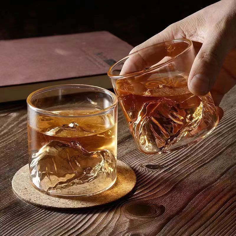 3D Mountain Whiskey Glass – Unique Crystal Clear Mountain Design Drinking Glass for Whiskey, Scotch & Cocktails