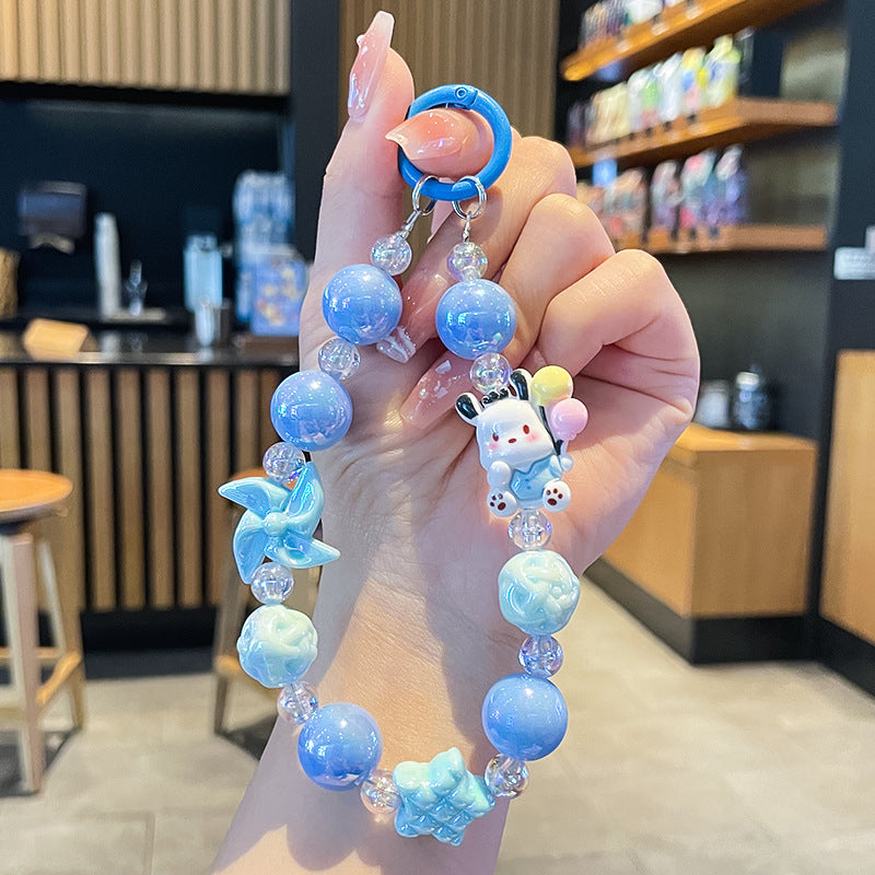 Kawaii Sanrio Beaded Keychain Bracelet Set | Cute Cartoon Character Wrist Keychains for Kids & Girls