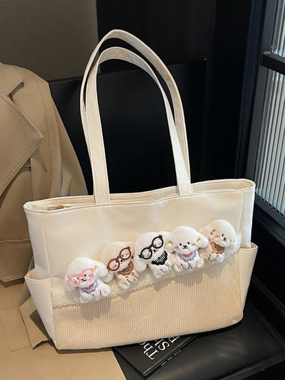 Kawaii Puppy Plush Tote Bag for Girls – Cute Korean Style Shoulder Handbag | Soft Aesthetic Cartoon Dog Shopper Bag