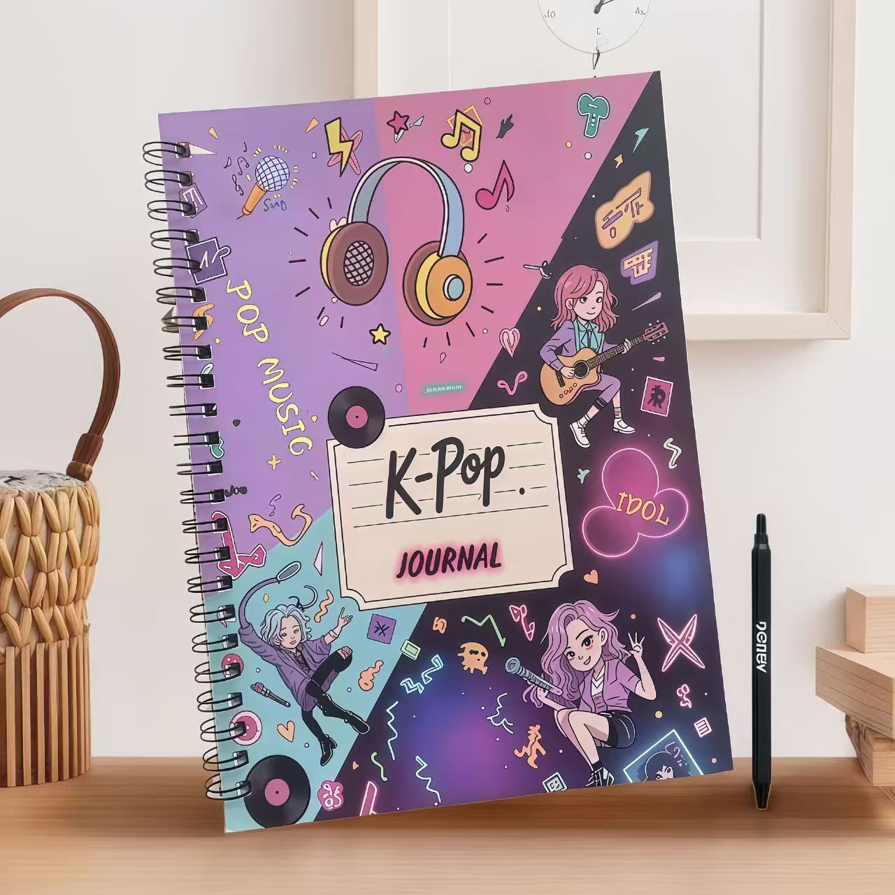 Kawaii K-Pop Aesthetic Premium Gift Hamper – “Happy Every Day” Sticker Set, Digital LED Clock, Cute Stationery Kit & Pastel Cardboard Gift Box