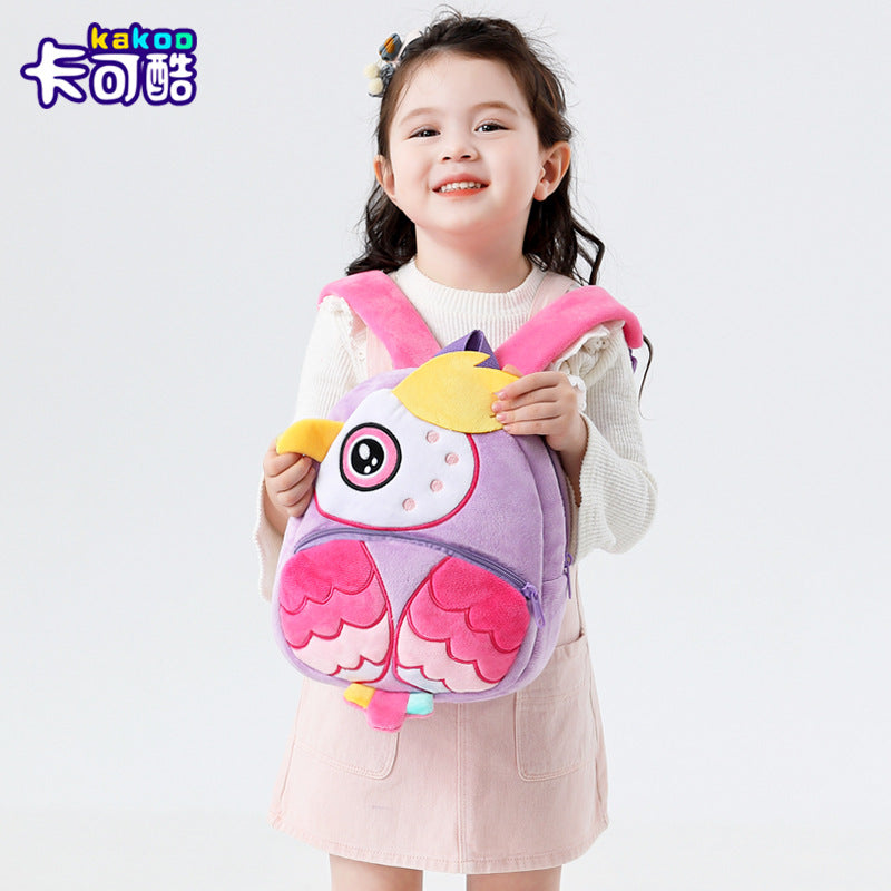 Kawaii Cat & Bird Plush Backpack for Girls – Lightweight Toddler School Bag