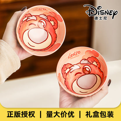 Disney Pixar Toy Story Lotso Bowl Set of 4 | Cute Cartoon Ceramic Serving Bowls for Kids & Adults | Disney Lotso Breakfast, Rice, Snack & Dessert Bowls with Gift Box