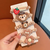 Cute Kawaii Cartoon Hair Accessories Set for Girls – Soft Elastic Hair Ties, Bow & Flower Ponytail Bands