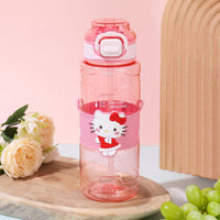 Kawaii Character Water Bottle With Belt Strap – 1 Litre Leakproof Tritan Straw Bottle (Hello Kitty / Cinnamoroll / Lotso / Kuromi)