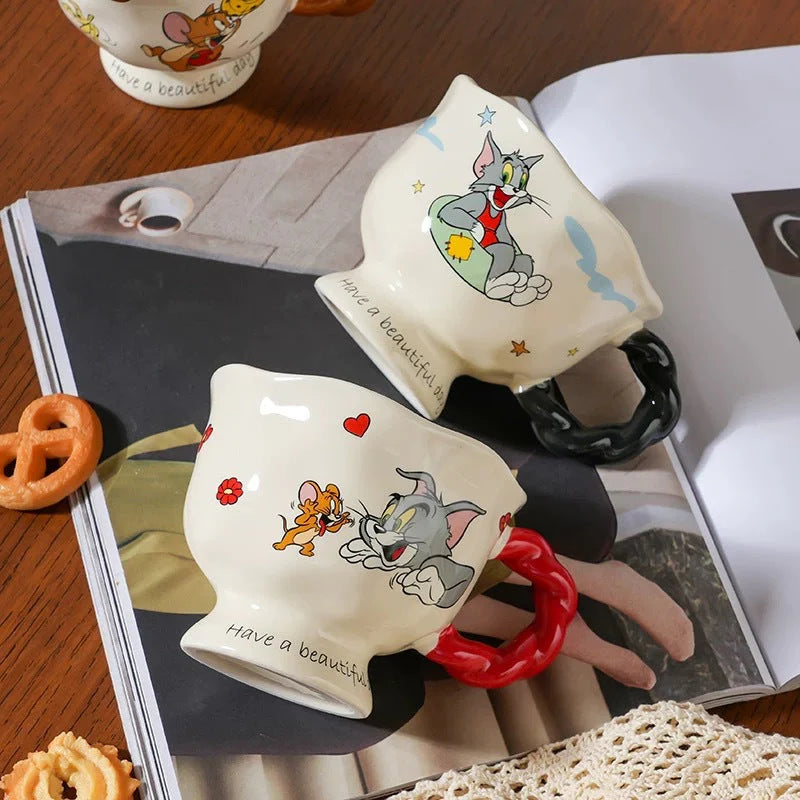 Tom & Jerry Ceramic Coffee Mug Set – Cute Cartoon Kawaii Vintage Style Cups (Tom & Jerry Official Design)
