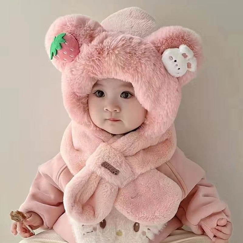 Kawaii Baby Winter Hooded Scarf – Ultra Soft Animal Ear Kids Cap with Neck Warmer