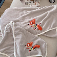 Cute Fox Embroidered Towel & Hand Towel Combo Set – Soft Cotton Bath Towel for Kids & Adults