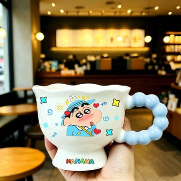Shinchan Ceramic Mug with Bubble Handle & Spoon | Cute Cartoon Coffee Cup | Kawaii Shinchan Gift Mug