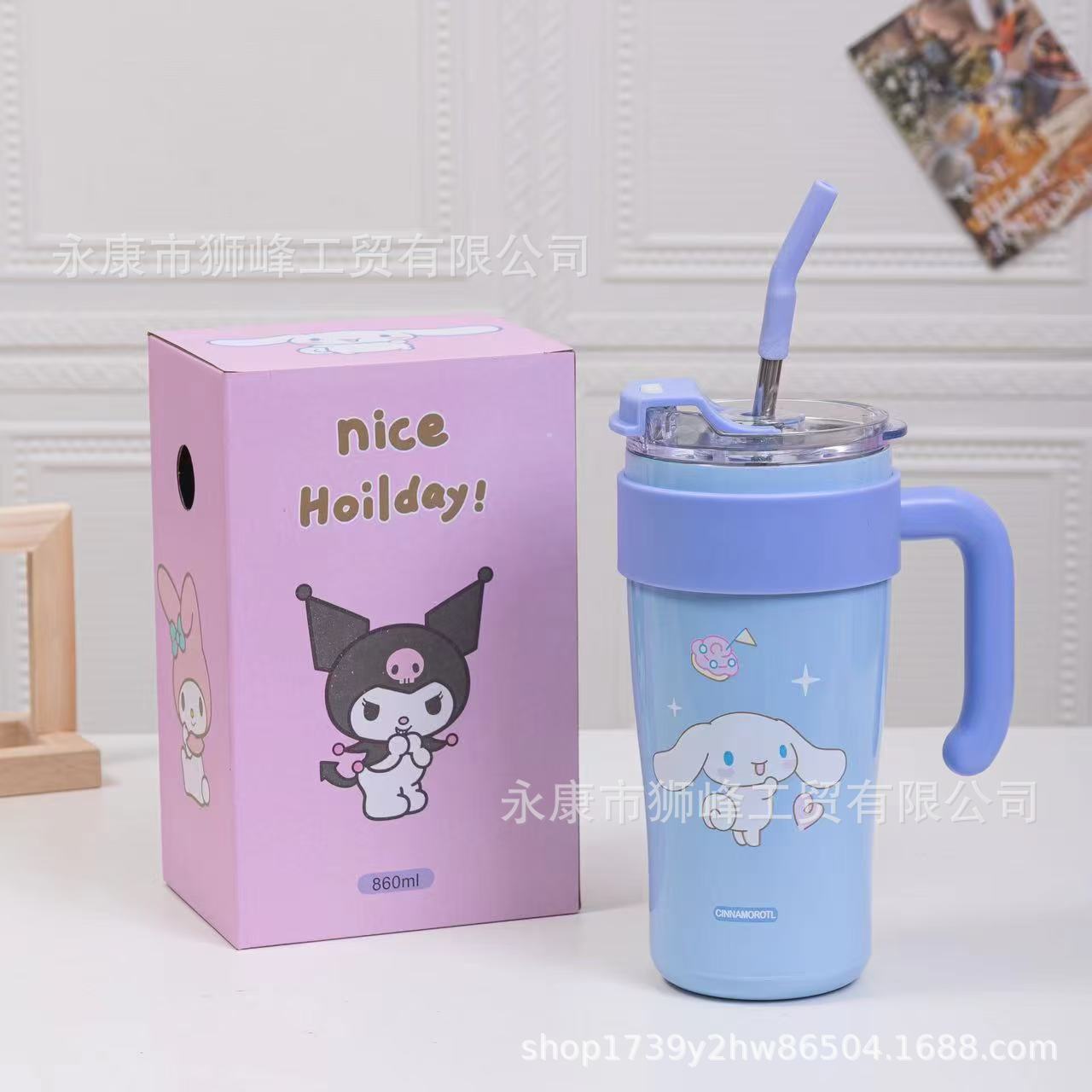 Sanrio Kawaii Straw Tumbler with Handle – Kuromi, My Melody, Cinnamoroll & Pochacco | 900ML Cute Water Bottle for School, Office & Travel