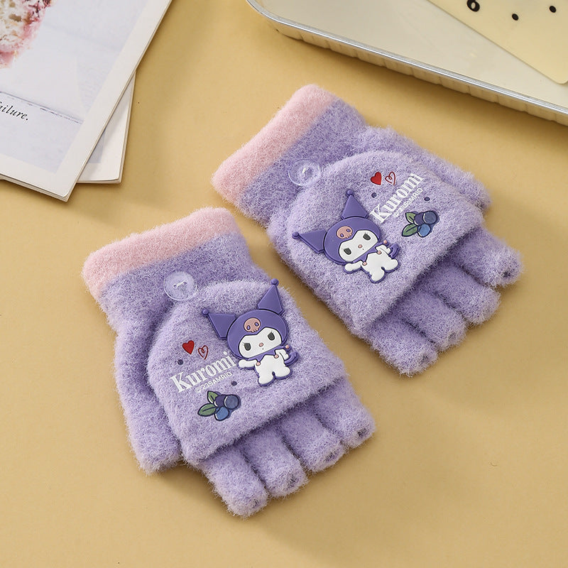 Kawaii Winter Cartoon Kids Convertible Mittens | Cute Sanrio Flip Gloves for Boys & Girls
