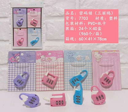 Kawaii Mini Password Lock Set of 4 | 3-Digit Combination Padlocks | Cute Cartoon Luggage, Diary & Locker Locks for Kids