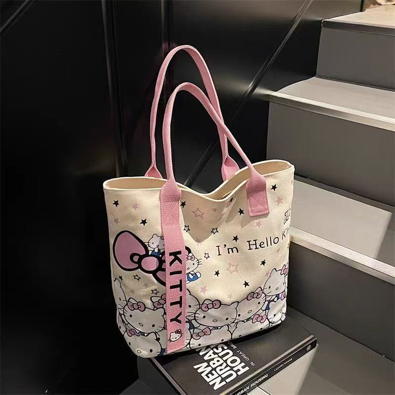 Hello Kitty Canvas Tote Bag – Large Kawaii Shoulder Bag for Girls, Women & Students | Cute Sanrio Handbag for Daily Use, Shopping & Travel