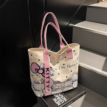 Hello Kitty Canvas Tote Bag – Large Kawaii Shoulder Bag for Girls, Women & Students | Cute Sanrio Handbag for Daily Use, Shopping & Travel