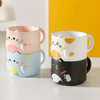 Kawaii Cat Face Ceramic Mug – Cute Cartoon Coffee & Tea Mug | Stackable Aesthetic Mug for Home & Office
