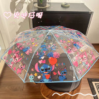 Cute Stitch & Angel Transparent Umbrella – Kawaii Cartoon Umbrella for Kids & Adults