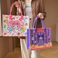 Sanrio Kawaii Canvas Tote Bag Set – My Melody, Kuromi, Cinnamoroll & Pompompurin Handbags | Cute Japanese Aesthetic Shopping Bags for Girls