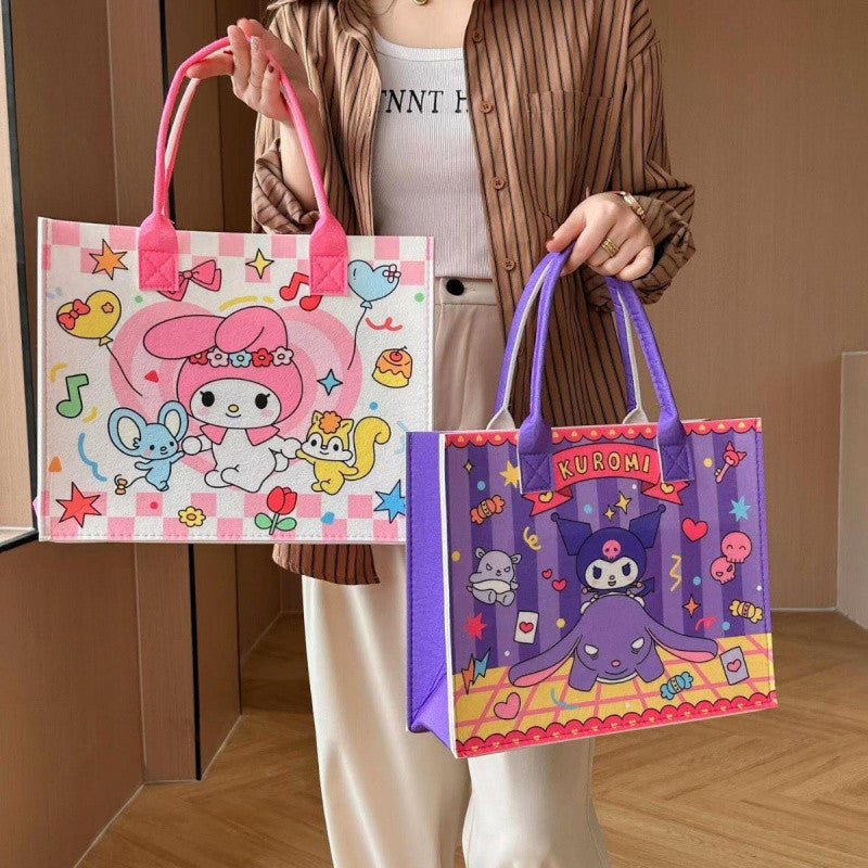 Sanrio Kawaii Canvas Tote Bag Set – My Melody, Kuromi, Cinnamoroll & Pompompurin Handbags | Cute Japanese Aesthetic Shopping Bags for Girls