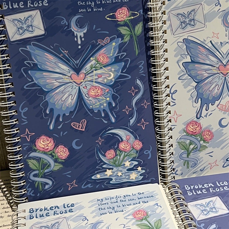 Broken Ice Blue Rose Butterfly Spiral Notebook – Aesthetic Kawaii Journal | Cute Ruled Diary for School, College & Office (Single Piece)