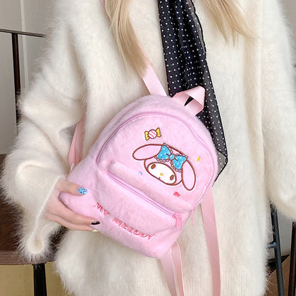 Cute Plush Mini Backpack for Girls – Hello Kitty, Kuromi & My Melody Soft Furry Kawaii Backpack | Sanrio Mini School Bag & Gift