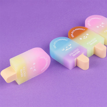 Kawaii Ice Lolly Popsicle Eraser Set (Pack of 3) – Cute Gradient Eco-Friendly Pencil Erasers for Kids & Students
