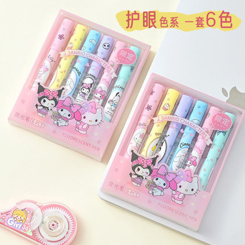 Sanrio Characters Kawaii Fluorescent Marker Set – 6 Colors