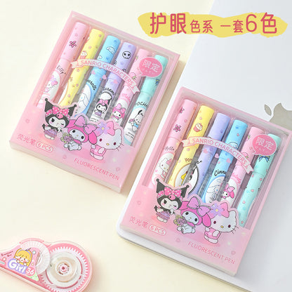 Sanrio Characters Kawaii Fluorescent Marker Set – 6 Colors