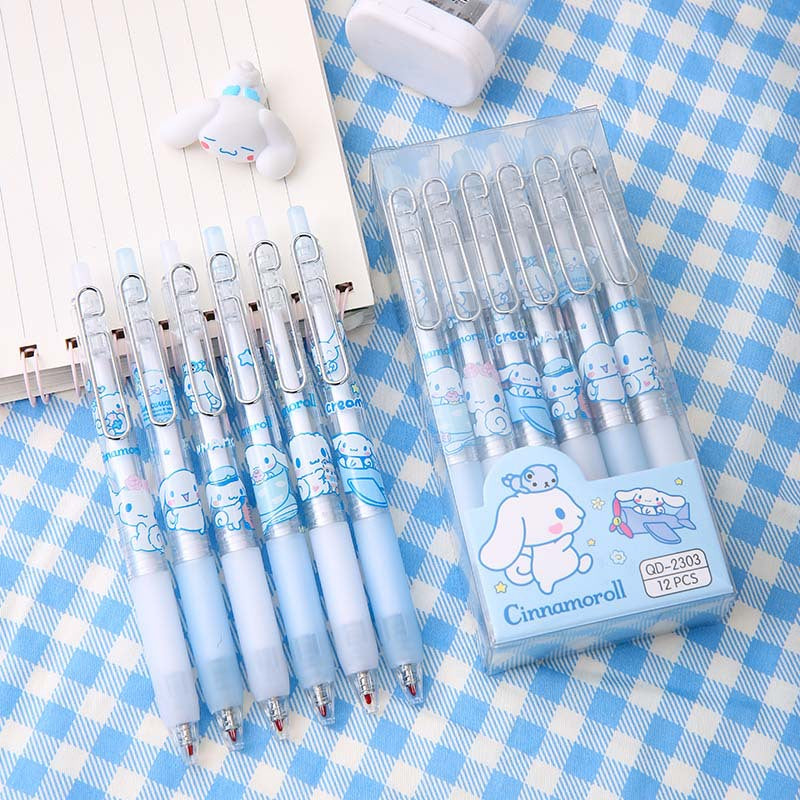 Cinnamoroll 12 Pcs Cute Gel Pen Set – Sanrio Kawaii Cartoon Blue Ink Pens for School, Office & Gifting price 225 for set of 12