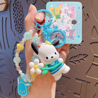 Sanrio official  Character Bag Charm with Flower & Glitter Beads Keychain