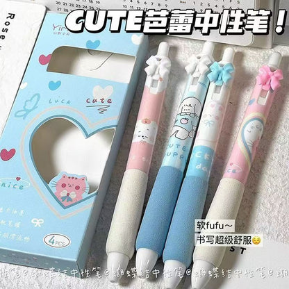 Kawaii Bow-Themed Gel Pen Set (Pack of 4) | Cute Aesthetic Black Ink Pens for School, Office & Journaling