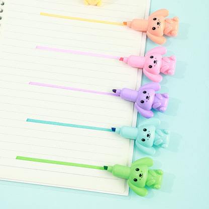 Kawaii Puppy Stackable Highlighter Pen Set (Pack of 6) | 6-Color Cute Cartoon Highlighter Markers | Aesthetic School, Office & Journal Stationery