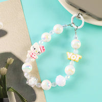 Kawaii Sanrio Beaded Phone Charm Bracelet with Hanging Card – Cute Mobile Strap Keychain for Girls (Cinnamoroll, Kuromi, My Melody, Hello Kitty, Pompompurin)