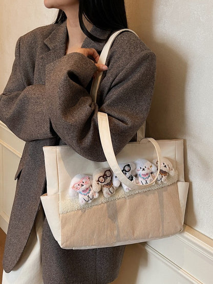 Kawaii Puppy Plush Tote Bag for Girls – Cute Korean Style Shoulder Handbag | Soft Aesthetic Cartoon Dog Shopper Bag
