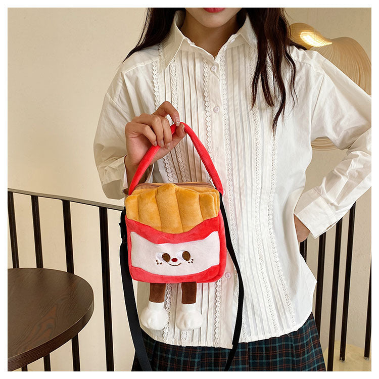 Kawaii Food Plush Sling Bag for Kids & Girls – Cute Hamburger, Fries, Toast & Drink Soft Mini Shoulder Bag