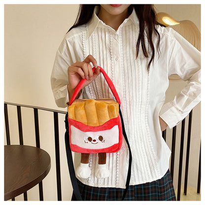Kawaii Food Plush Sling Bag for Kids & Girls – Cute Hamburger, Fries, Toast & Drink Soft Mini Shoulder Bag