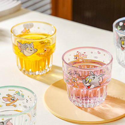 Tom and Jerry Glass Set of 4 with Box | Cartoon Printed Glass Cups | Cute Kawaii Drinking Glasses | Premium Transparent Juice Water Glass Set | Gift Set for Kids & Fans