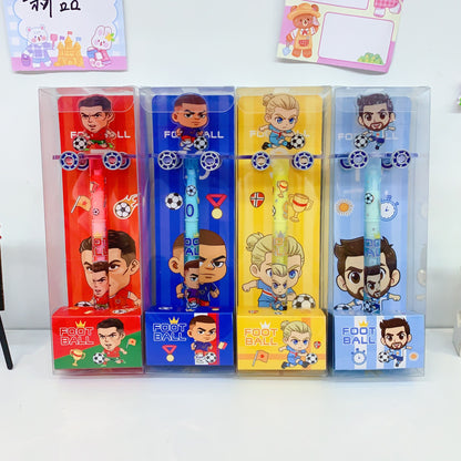 Pack of 4 Football Cartoon Skateboard Gel Pens | Cute Soccer Character Roller Skate Pens | 0.5mm Black Ink Writing Pens for Kids | Fancy School Stationery | Return Gift Pen Set