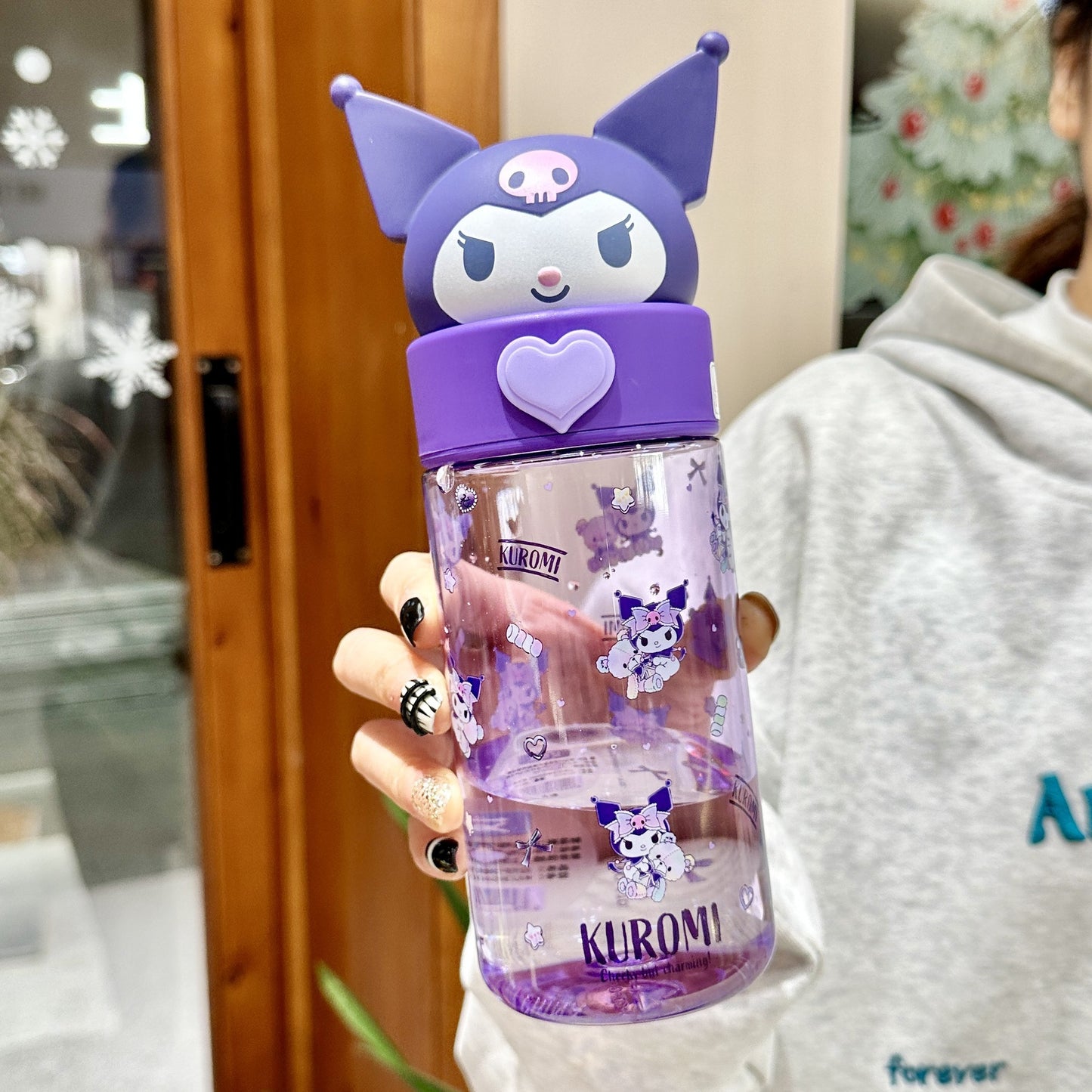 Kuromi Cute Glass Water Bottle with 3D Lid – Kawaii Sanrio Cartoon Transparent Bottle for Girls, Kids & Gifts (Leakproof, Aesthetic Drinkware)