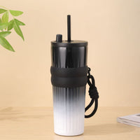Gradient Frosted Straw Tumbler with Handle Strap – 710 ml Large Capacity Insulated Cup | Leak-Proof Travel Mug for Hot & Cold Drinks