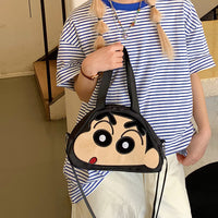 Cute Shinchan Face Plush Sling Bag for Girls – Kawaii Mini Shoulder Bag | Soft Anime Character Crossbody Handbag