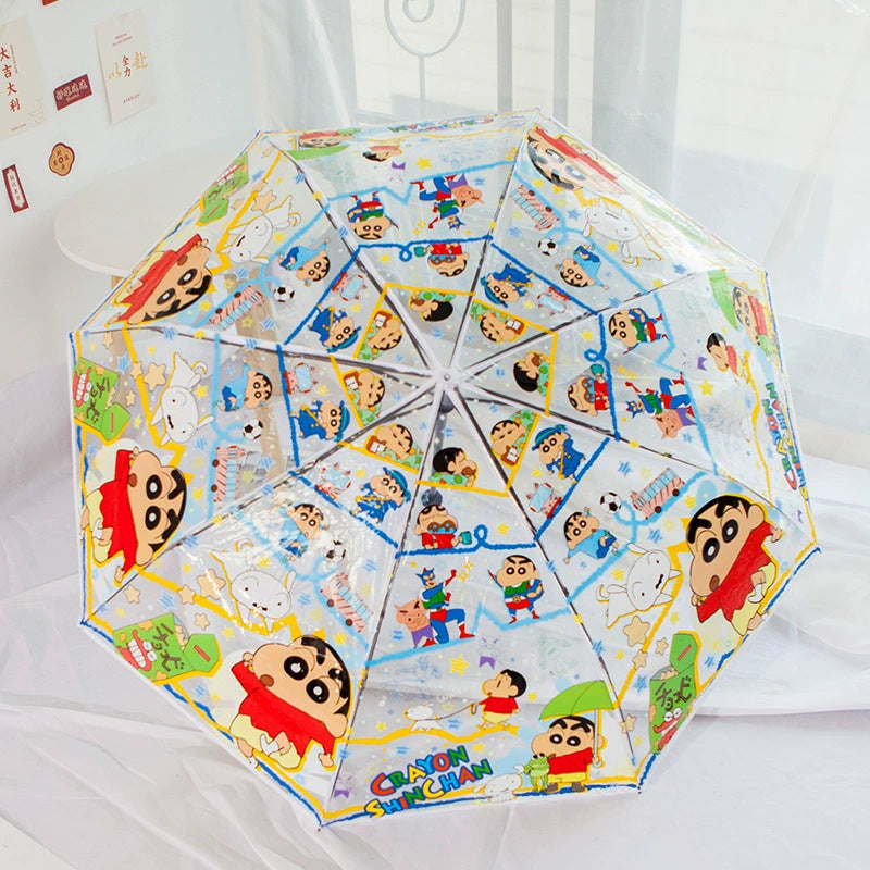 Shinchan Transparent Kids Umbrella – Cute Cartoon Folding Rain Umbrella for Boys & Girls | Lightweight Portable Anime Umbrella