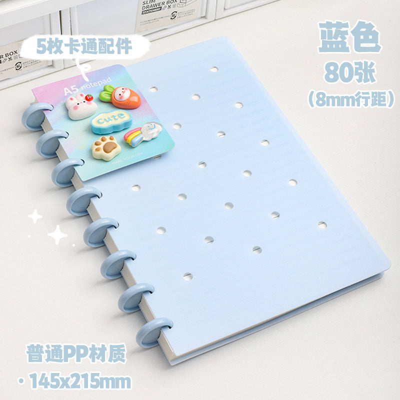 Kawaii DIY Loose-Leaf Notebook Binder – Cute Disc Bound Aesthetic Planner Journal with Decorative Charms