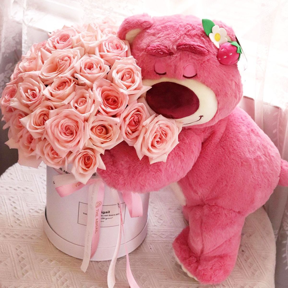 Kawaii Pink Teddy Bear Hugging Rose Bouquet – Cute Plush Soft Toy with Artificial Flower Box | Romantic Gift for Girlfriend, Wife, Birthday & Valentine