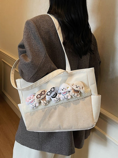 Kawaii Puppy Plush Tote Bag for Girls – Cute Korean Style Shoulder Handbag | Soft Aesthetic Cartoon Dog Shopper Bag