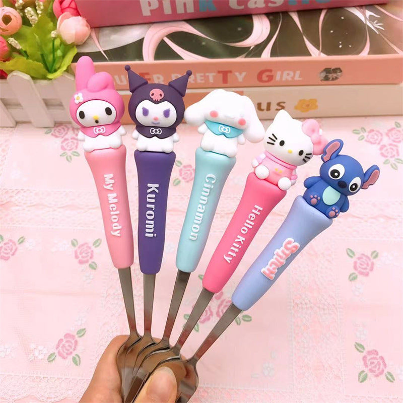 Sanrio Fork & Spoon Set with Case – Cute Hello Kitty, Kuromi, My Melody, Cinnamoroll & Stitch Stainless Steel Kids Cutlery Set | Portable Lunch Box Utensils