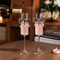 Pink Bow Champagne Glass Set of 2 – Cute Aesthetic Wine Glasses for Couples, Anniversary, Wedding & Home Décor