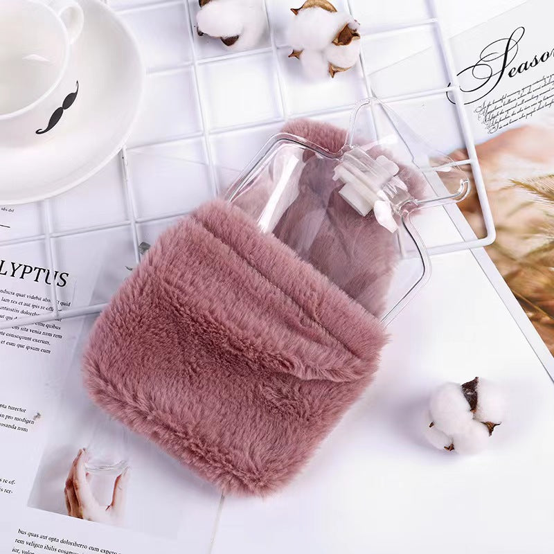 Kawaii Bunny Plush Hot Water Bottle 500ml – Cute Soft Fur Warm Water Bag for Pain Relief, Winter Heating & Cozy Comfort