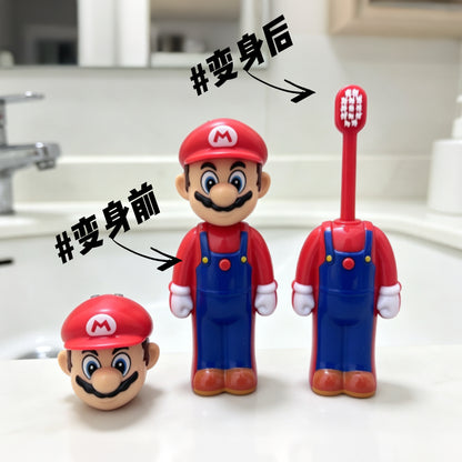 Super Mario Kids Pop-Up Toothbrush with Protective Cap | Portable Cartoon Manual Toothbrush for Boys & Girls | Soft Bristle Travel Toothbrush for Children